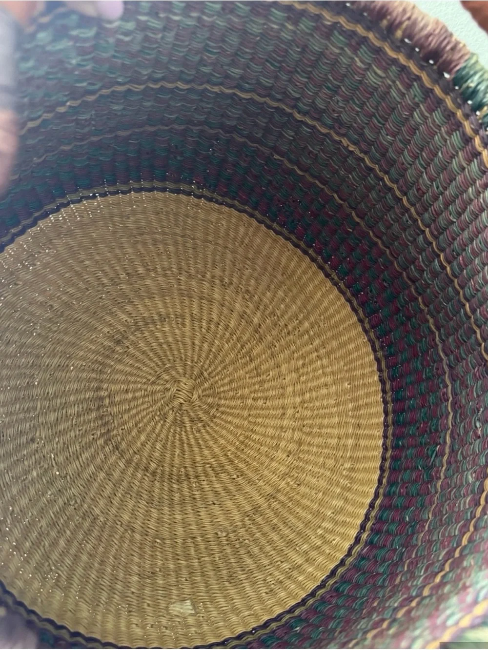 Handwoven Bolga Storage Basket in Brown and Green with Wrapped Handles